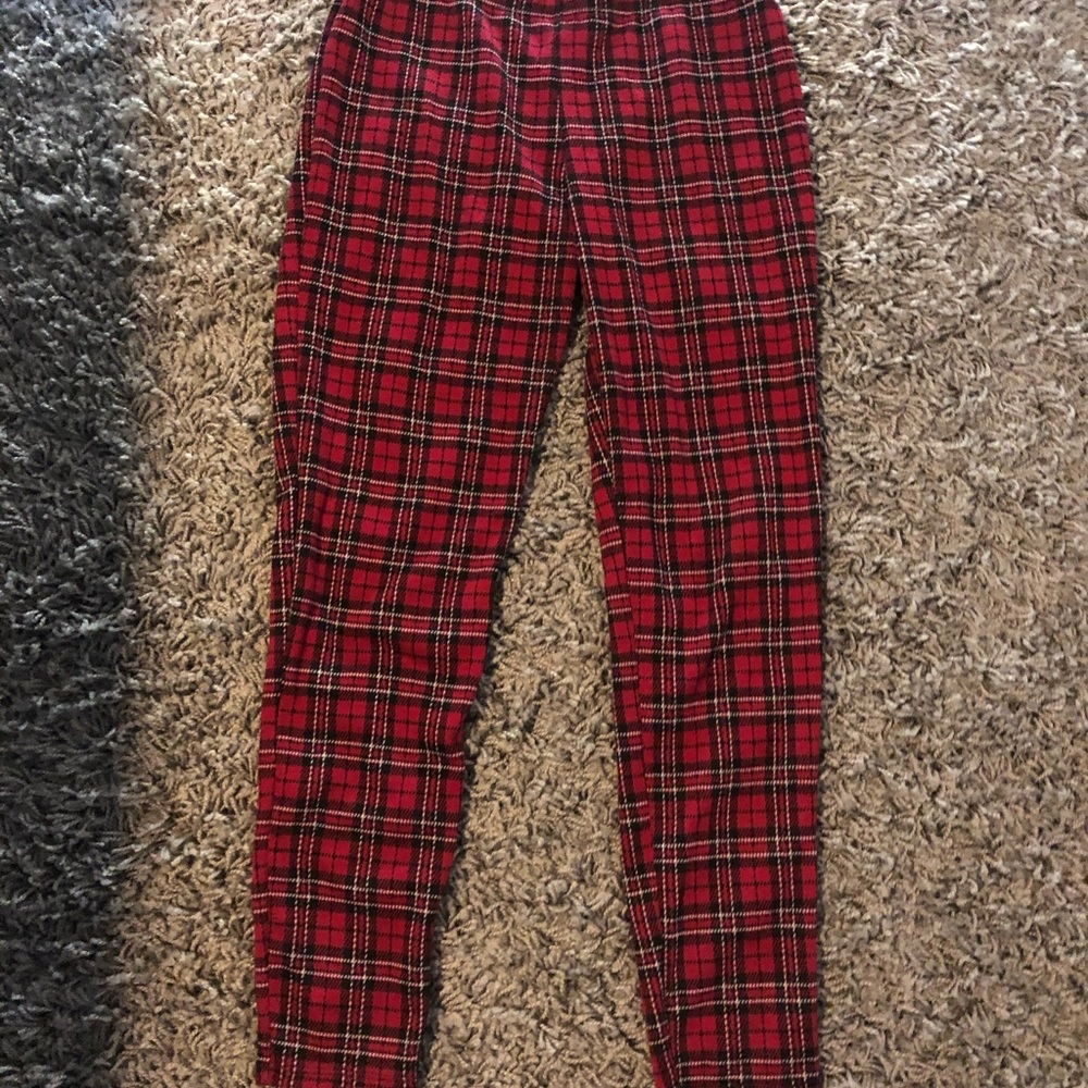 Red plaid leggings